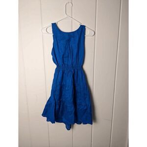 Lusana Kyra Women's Open Back Linen Mini Dress Cobalt Blue Size Medium